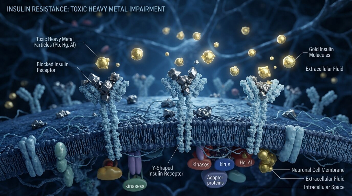 heavy metals blocking insulin receptors in human brain tissue